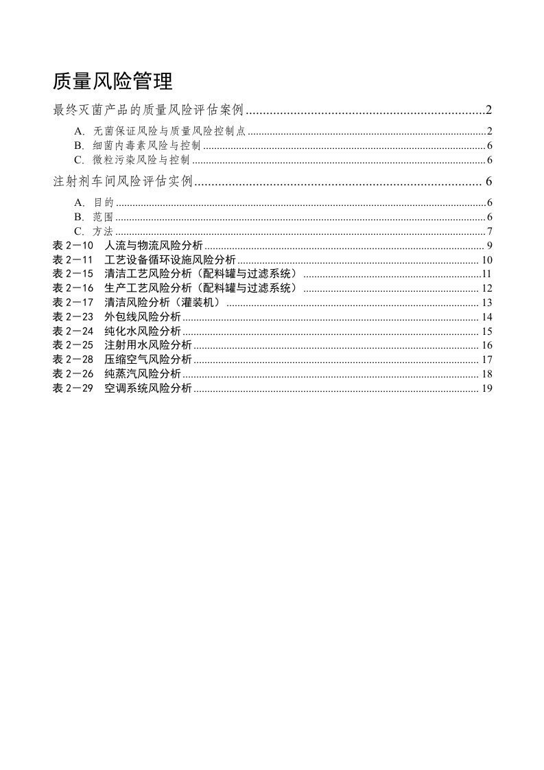 最终灭菌产品的质量风险评估案例