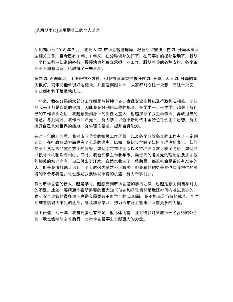 试用期小结试用期转正的个人总结