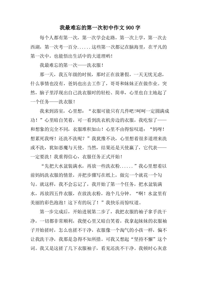 我最难忘的第一次初中作文900字