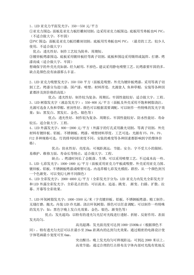 各种LED发光字比较