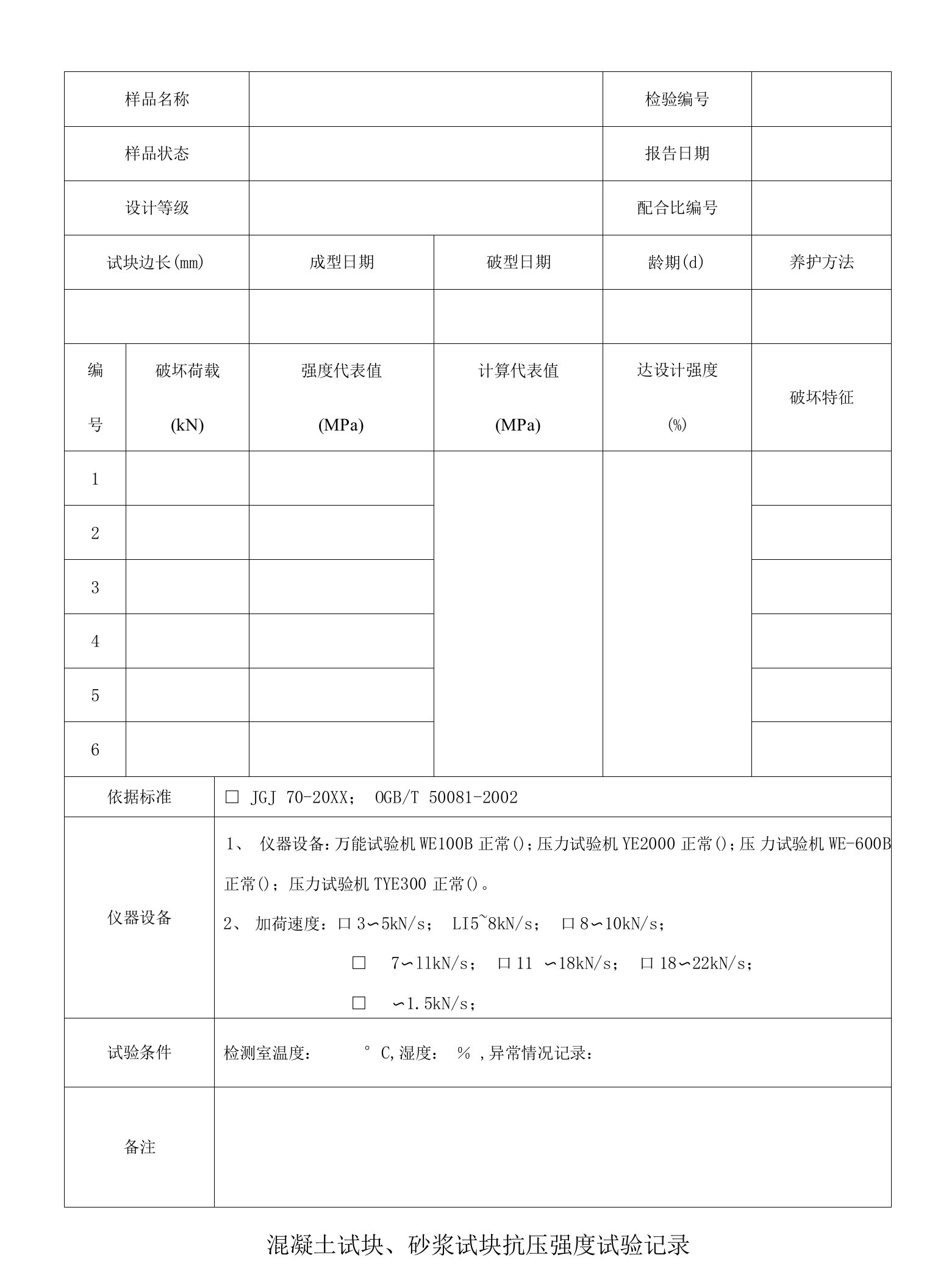 034砼、砂浆试块抗压强度试验记录