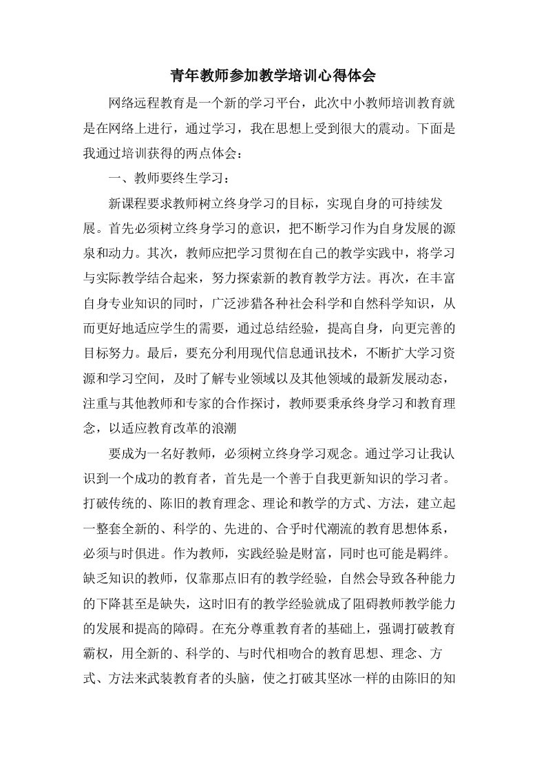 青年教师参加教学培训心得体会