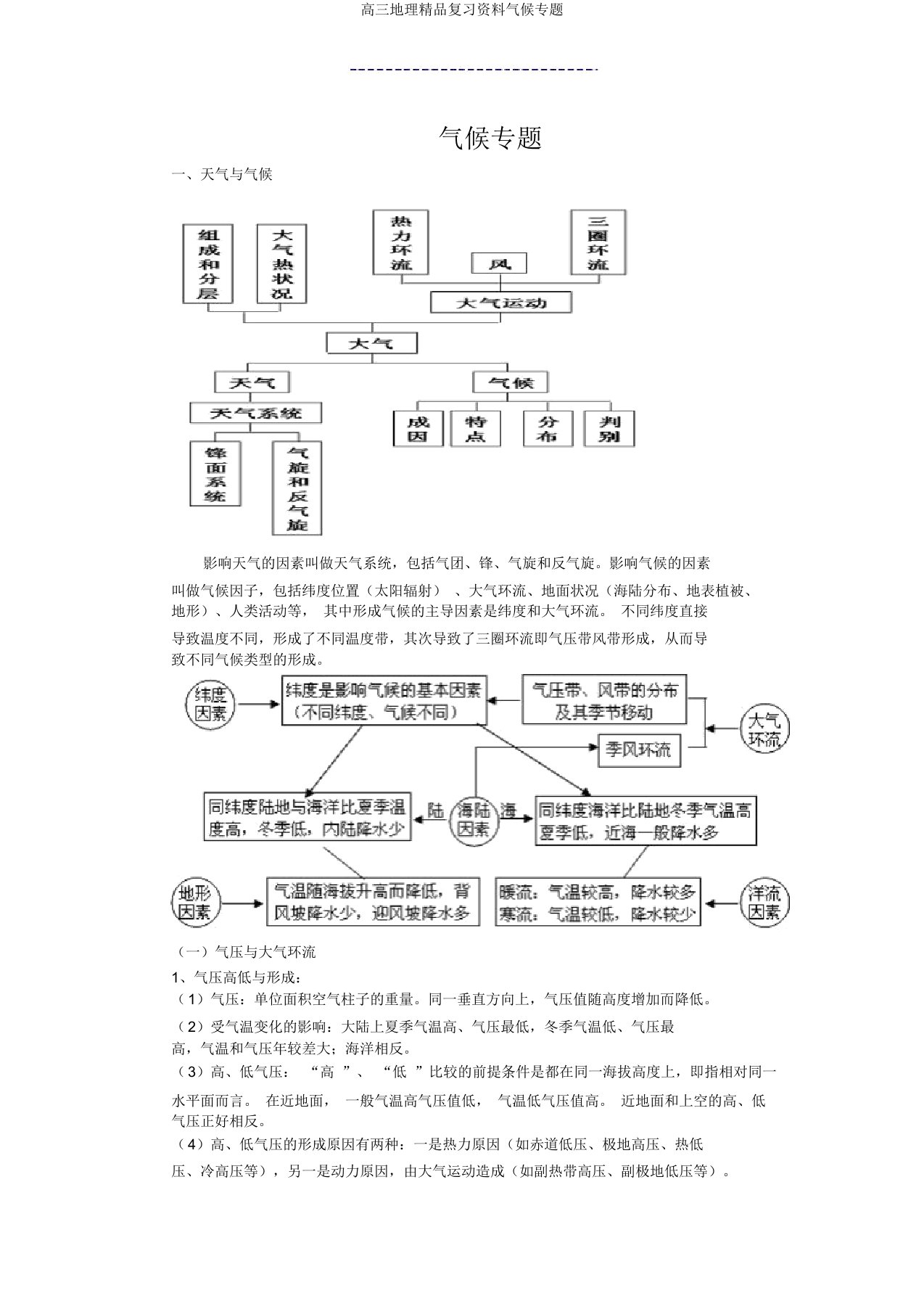 高三地理复习资料气候专题