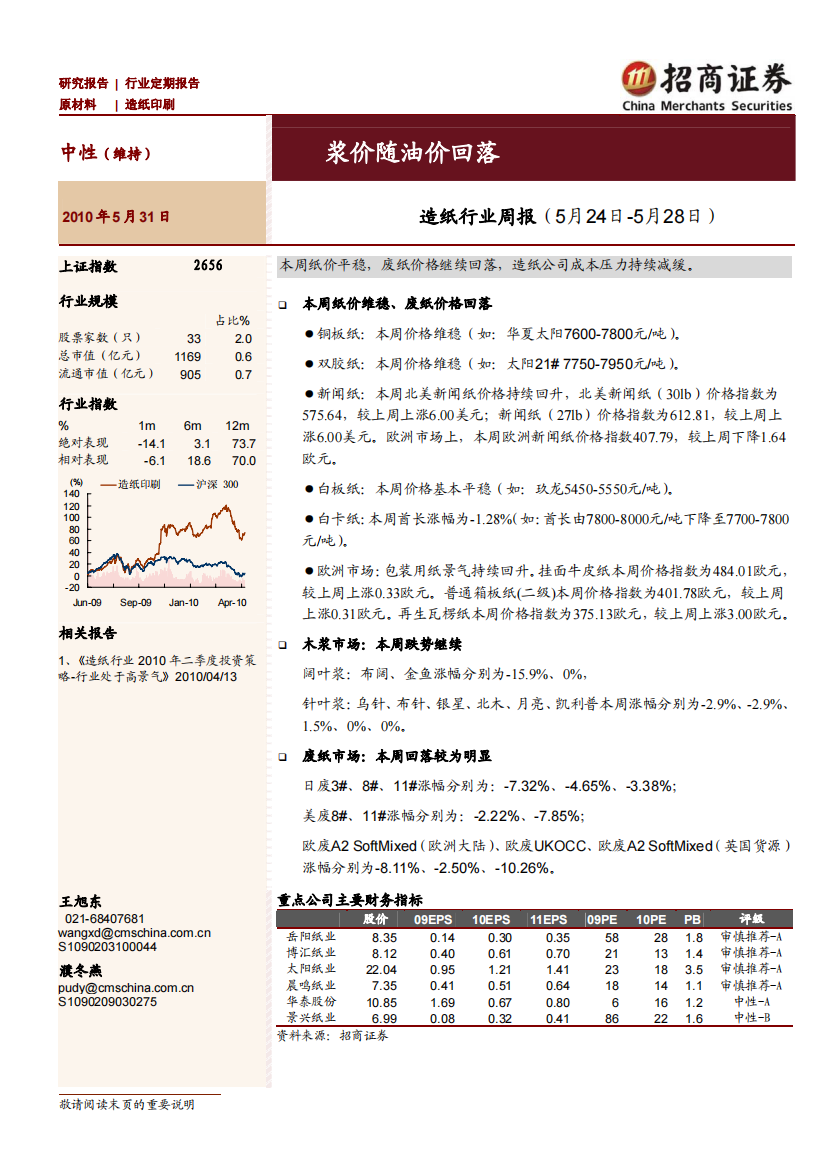 招商证券-造纸行业周报：浆价随油价回落-100531