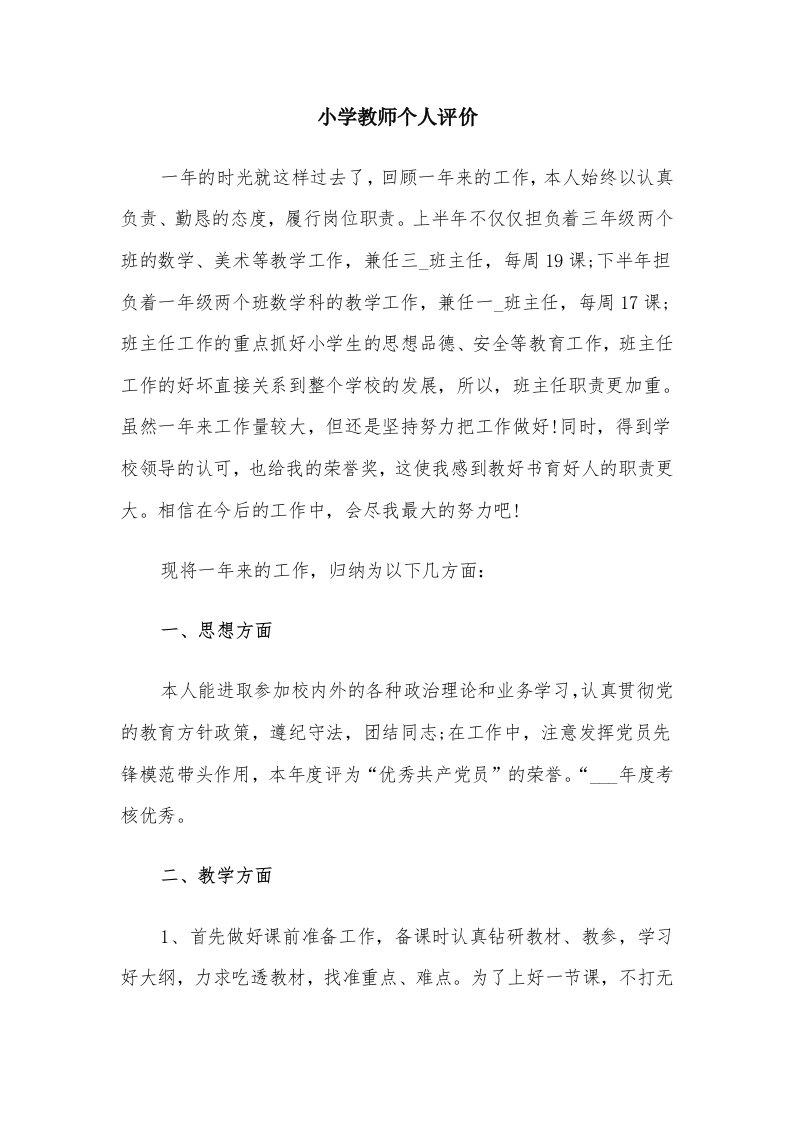 小学教师个人评价