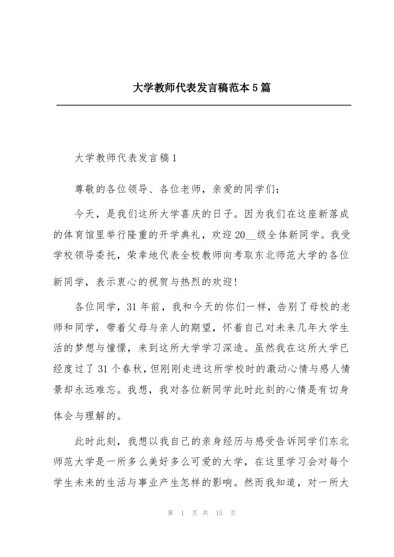 大学教师代表发言稿范本5篇