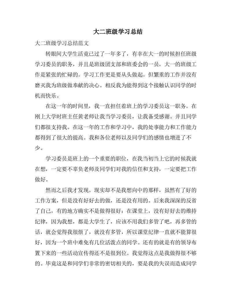 大二班级学习总结