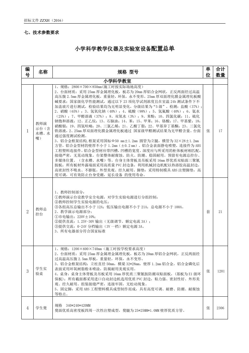 小学科学教学仪器及实验室设备