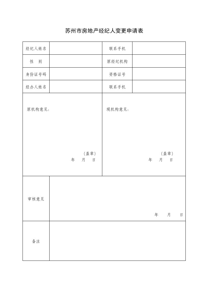 苏州市房地产经纪人变更申请表(精品)