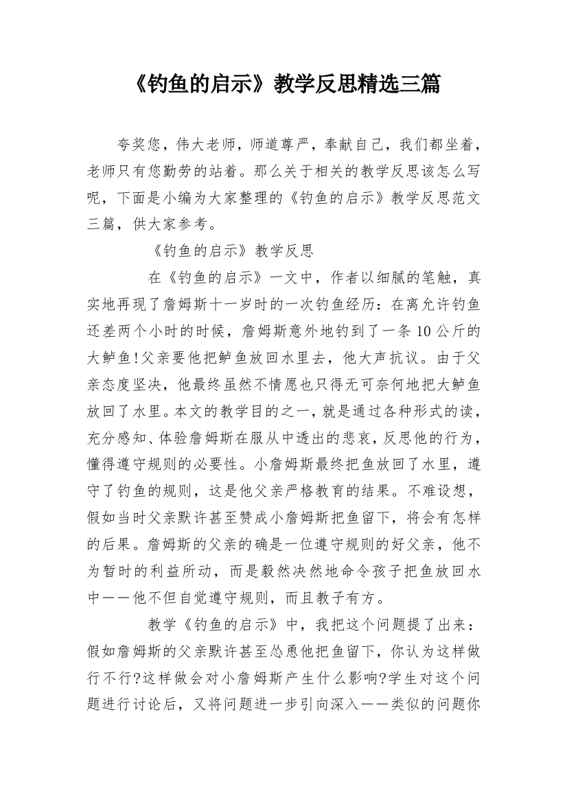 《钓鱼的启示》教学反思精选三篇