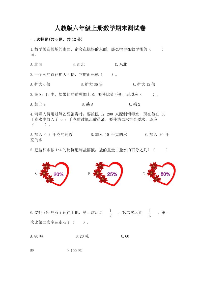 人教版六年级上册数学期末测试卷附完整答案【各地真题】