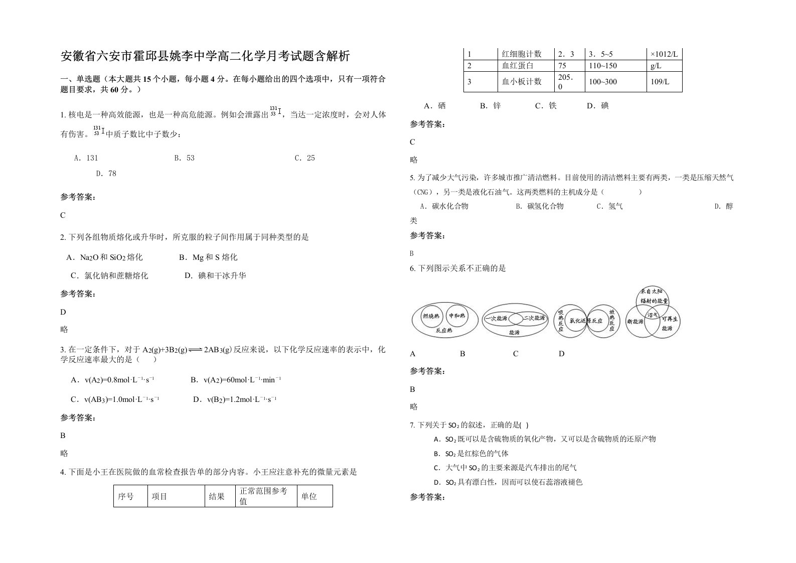 安徽省六安市霍邱县姚李中学高二化学月考试题含解析