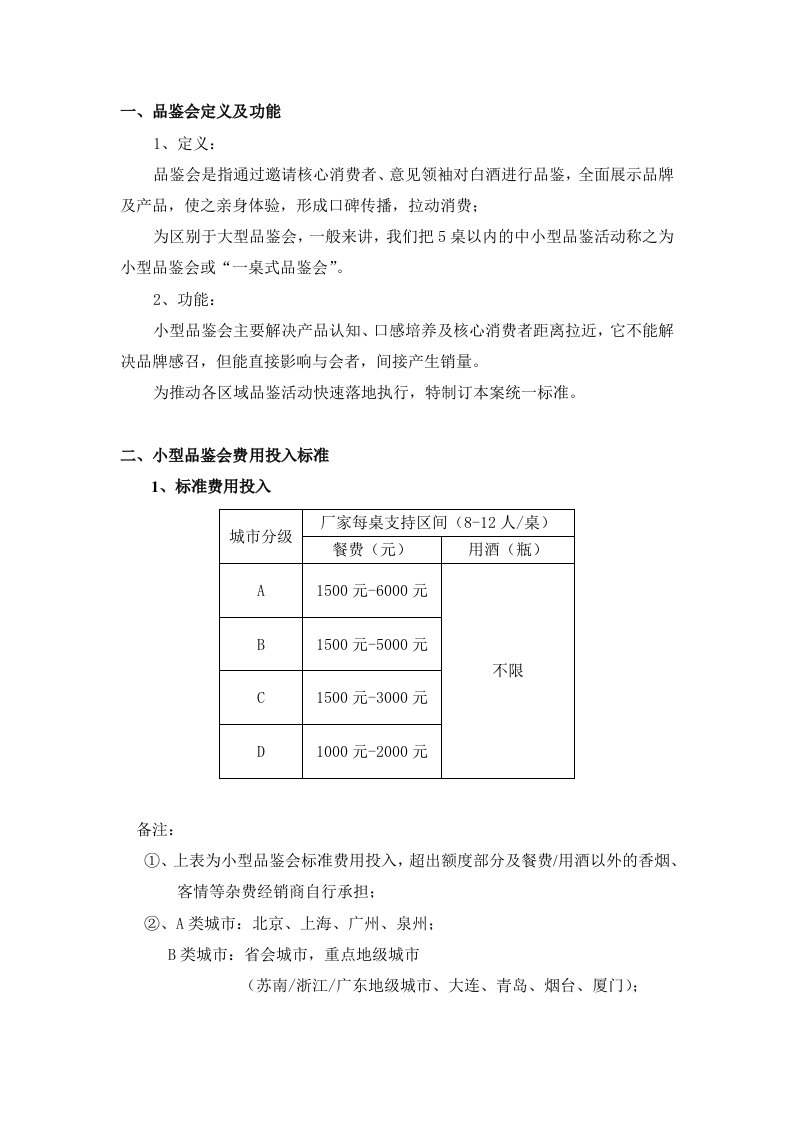 小型品鉴会作业规范