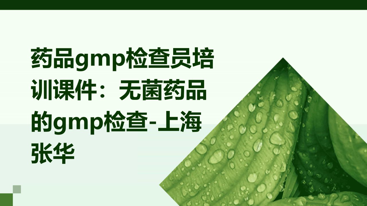 药品GMP检查员培训课件无菌药品的GMP检查-上海张华