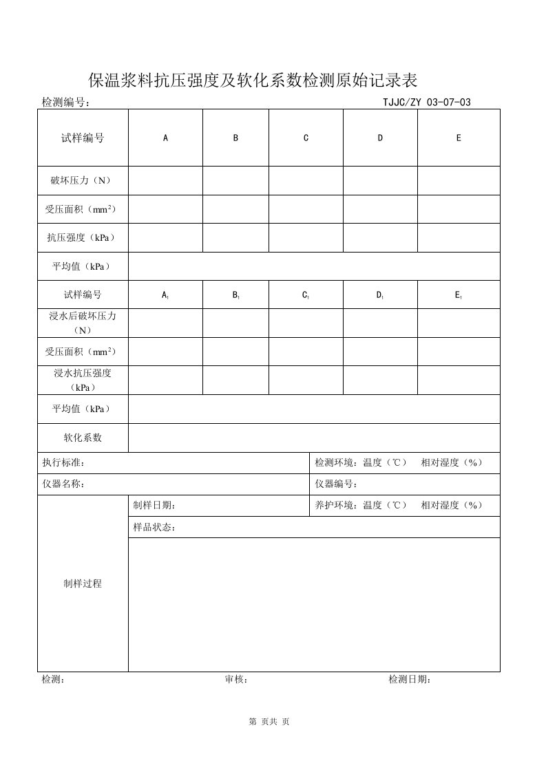 保温浆料抗压强度、软化系数记录