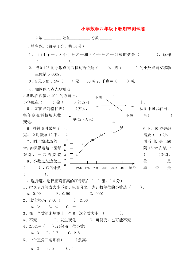 小学数学四年级下册