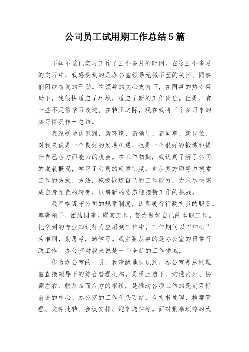 公司员工试用期工作总结5篇