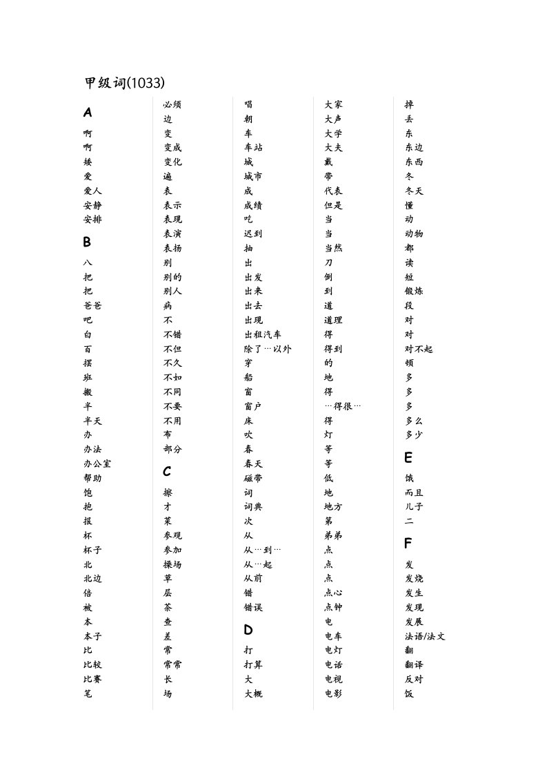 汉语水平词汇与汉字等级大纲