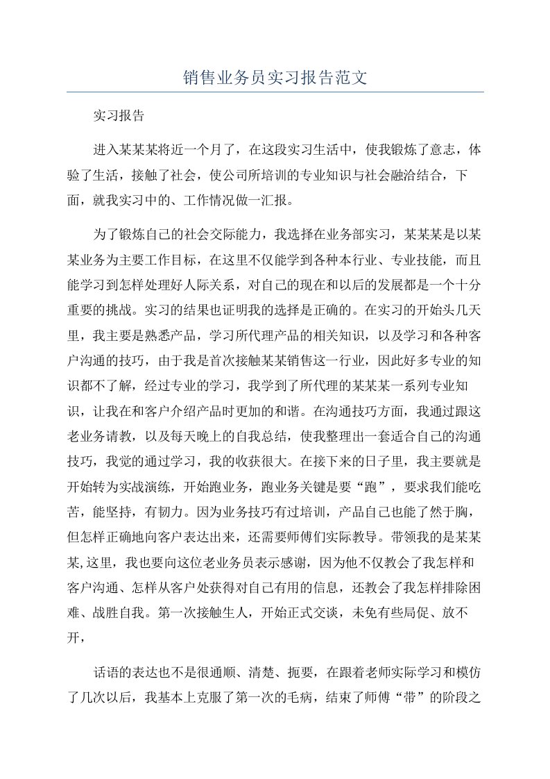 销售业务员实习报告范文