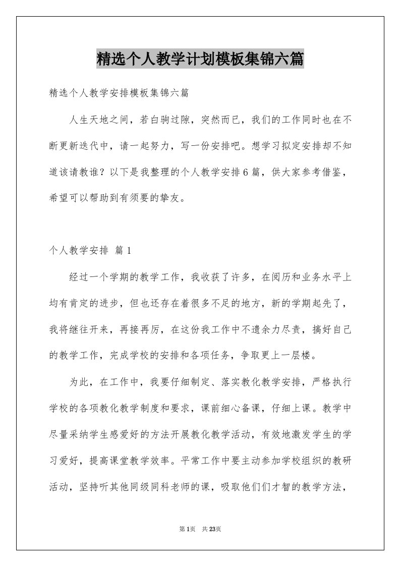 个人教学计划模板集锦六篇