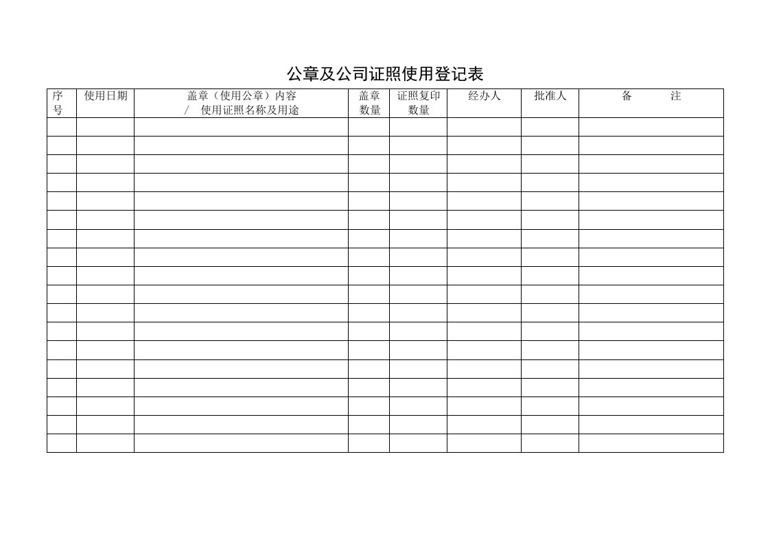 公章及公司证照使用登记表