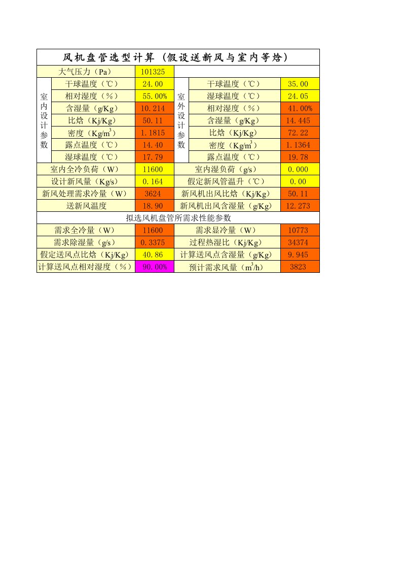 风机盘管选型计算