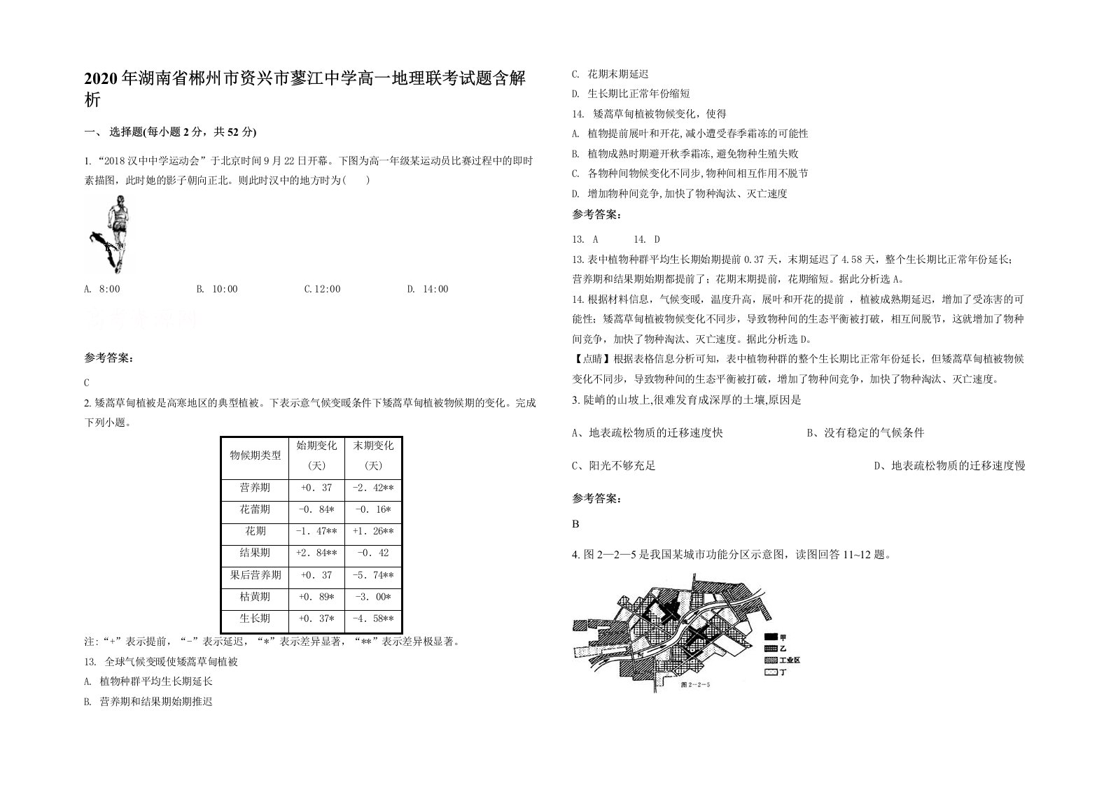 2020年湖南省郴州市资兴市蓼江中学高一地理联考试题含解析