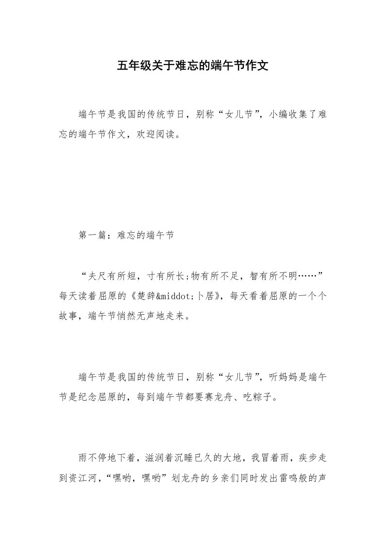 五年级关于难忘的端午节作文