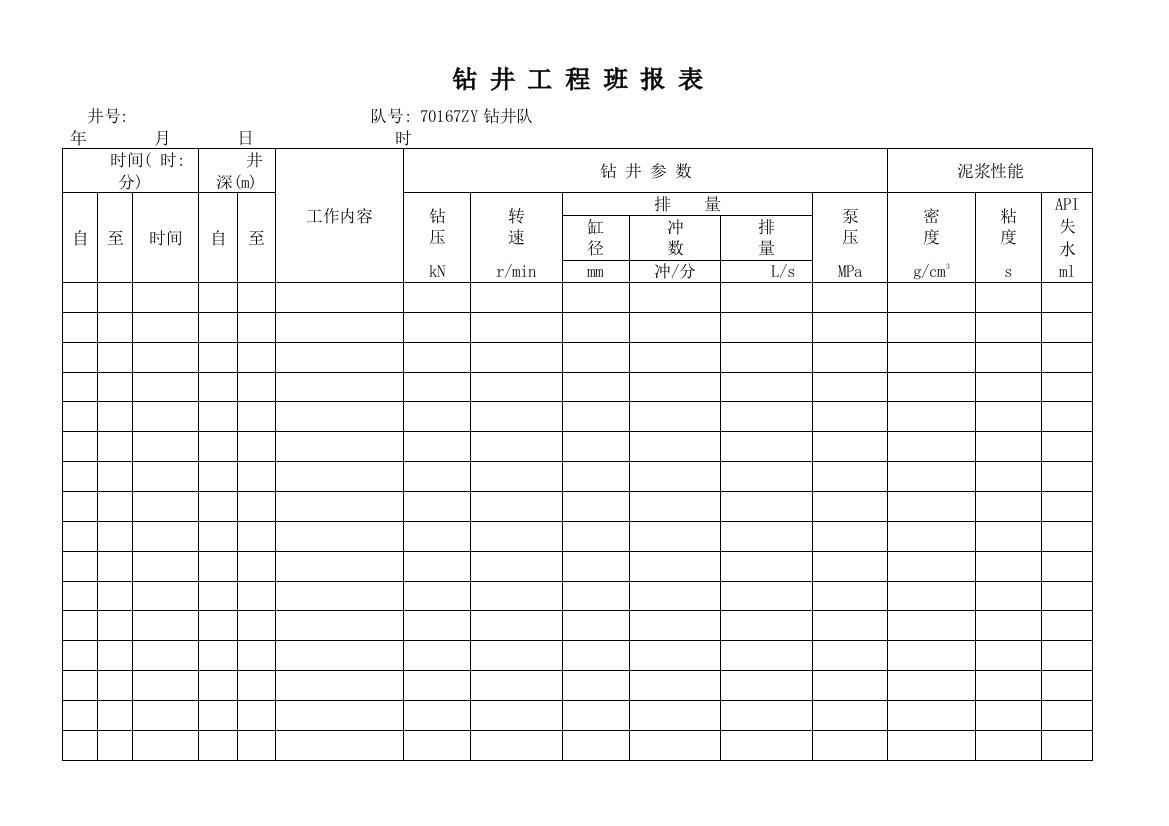 钻井工程班报表样本