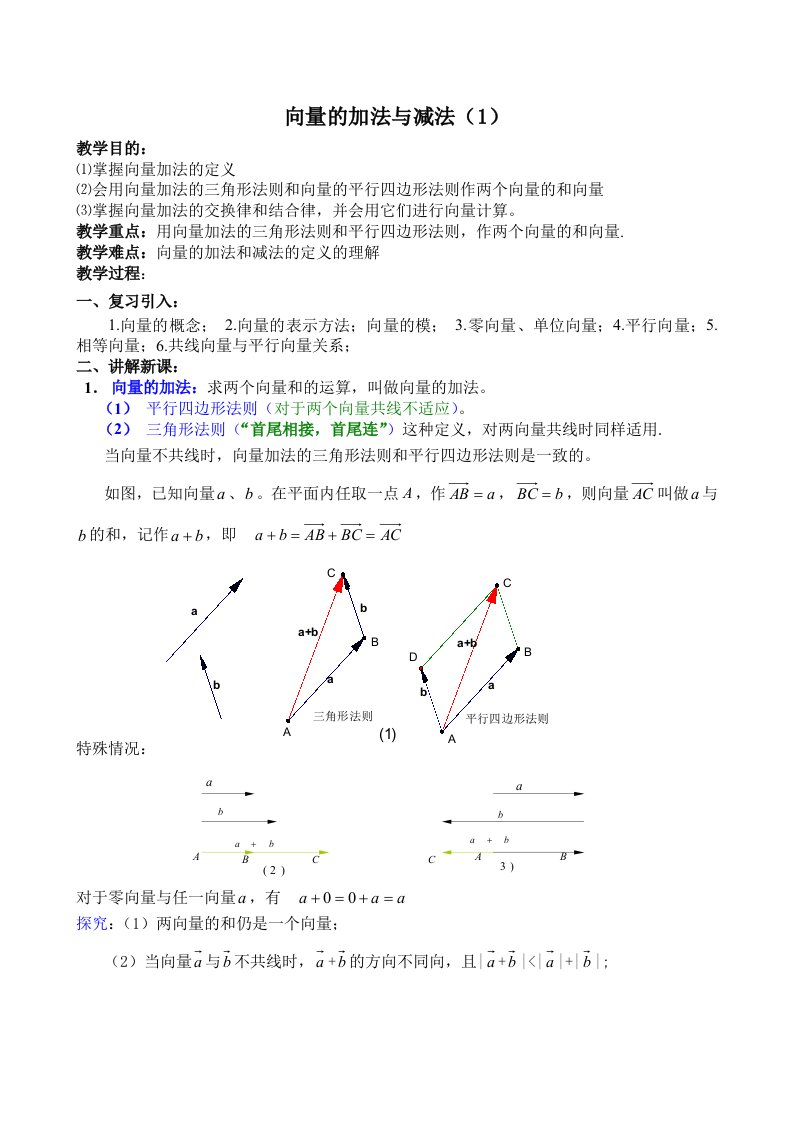 高考数学复习向量的加法与减法