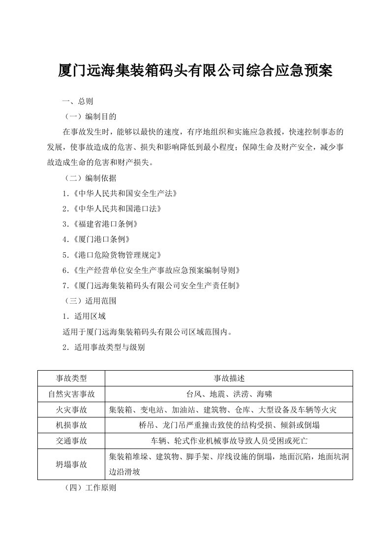 厦门远海集装箱码头有限公司事故救援综合应急预案-中远海运港口