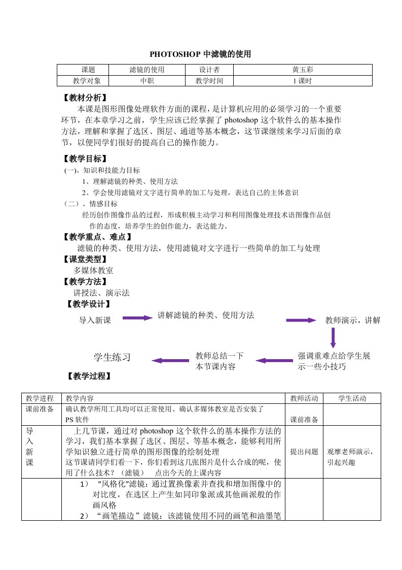 PHOTOSHOP中滤镜的使用教学设计