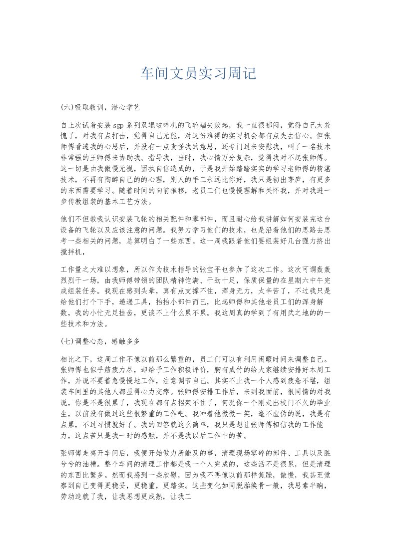 总结报告车间文员实习周记