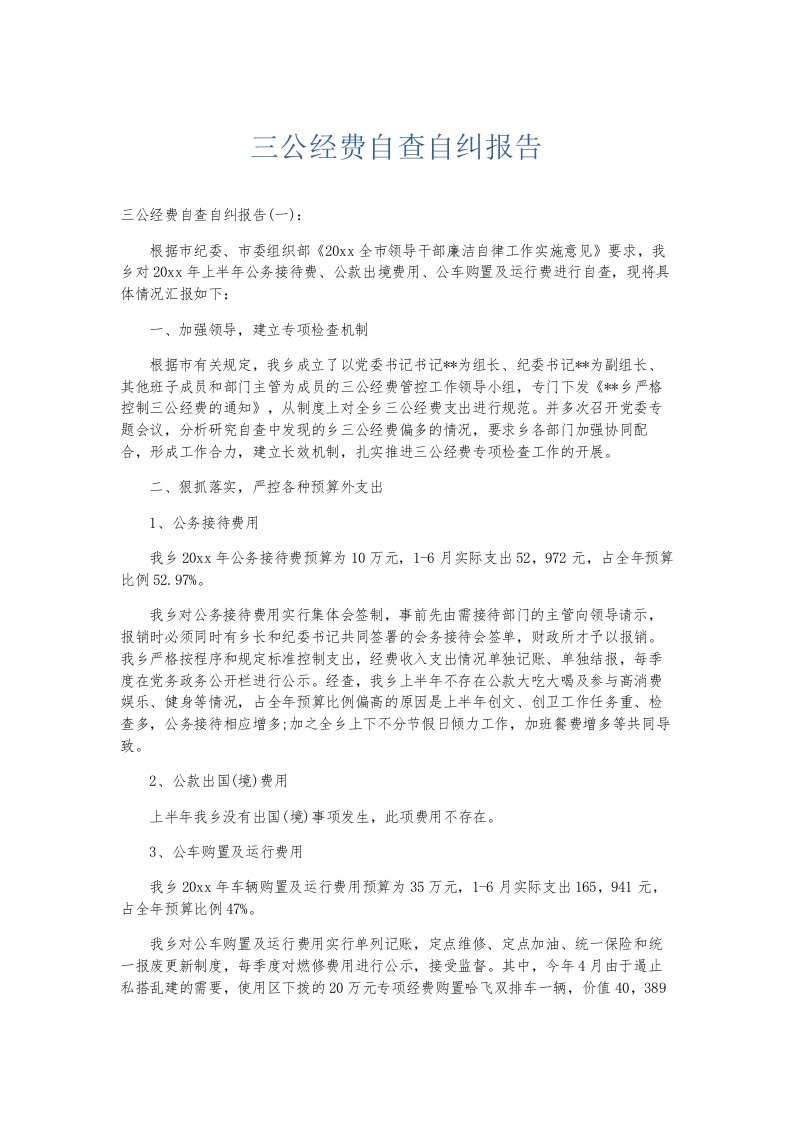 总结报告三公经费自查自纠报告