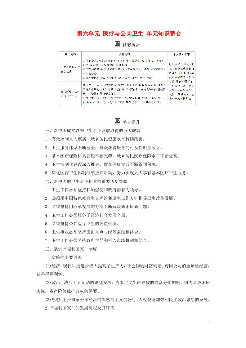 新教材高中历史第六单元医疗与公共卫生单元知识整合部编版选择性必修2