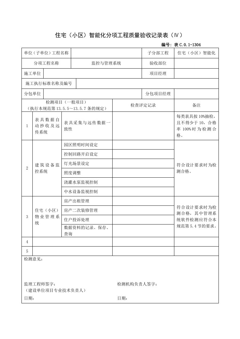 建筑工程-1304住宅小区智能化分项工程质量验收记录表Ⅳ