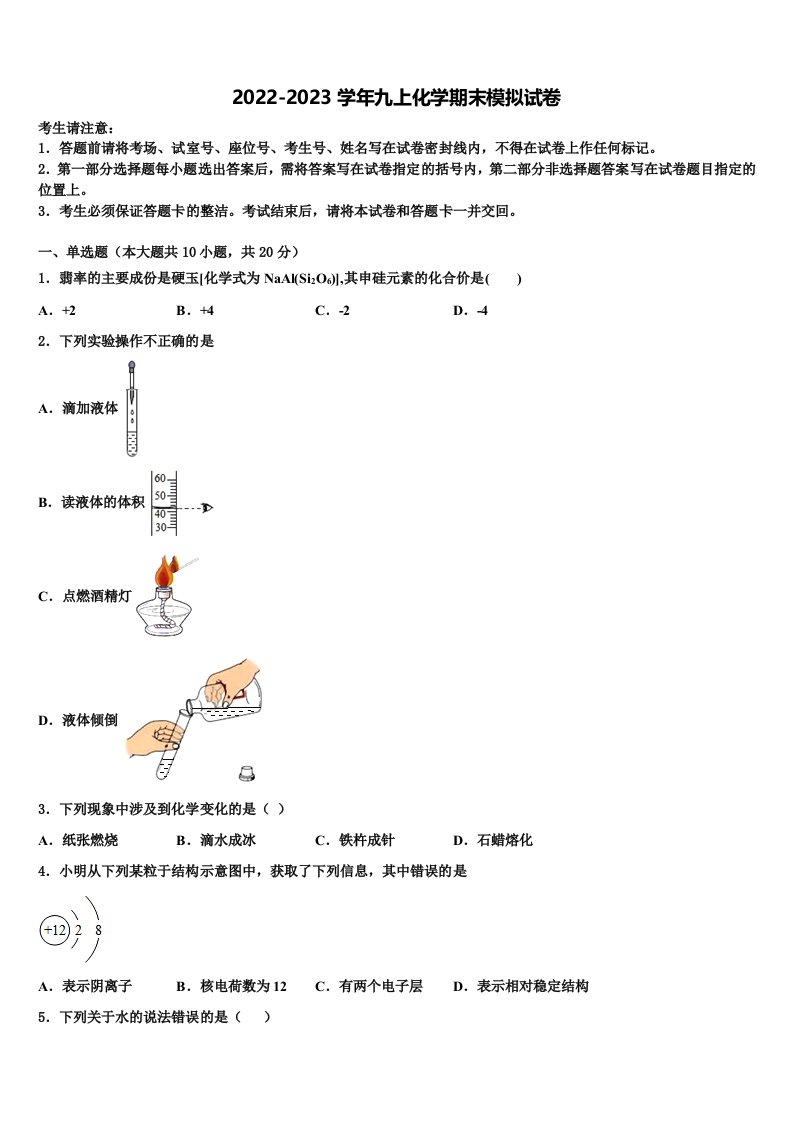 福建省泉州市鲤城区北片区2022年九年级化学第一学期期末达标检测模拟试题含解析