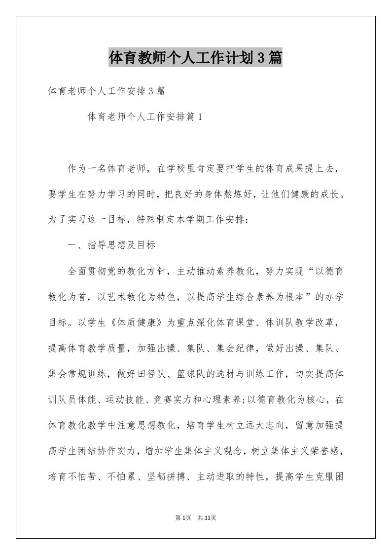 体育教师个人工作计划3篇优质