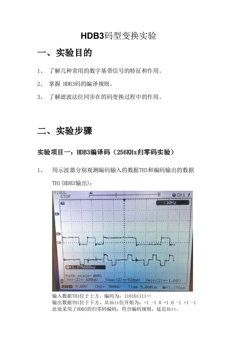 HDB3码型变换实验