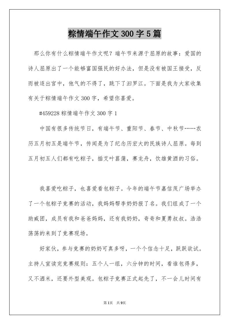 粽情端午作文300字5篇