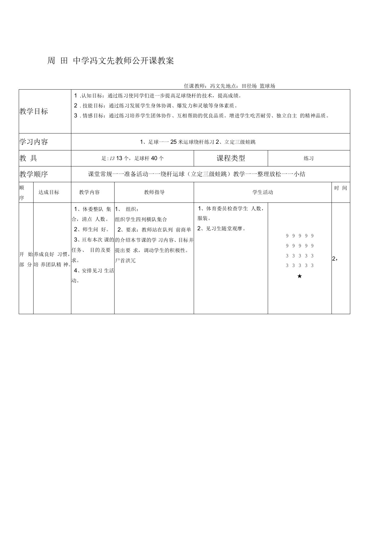 25米足球绕杆练习教案