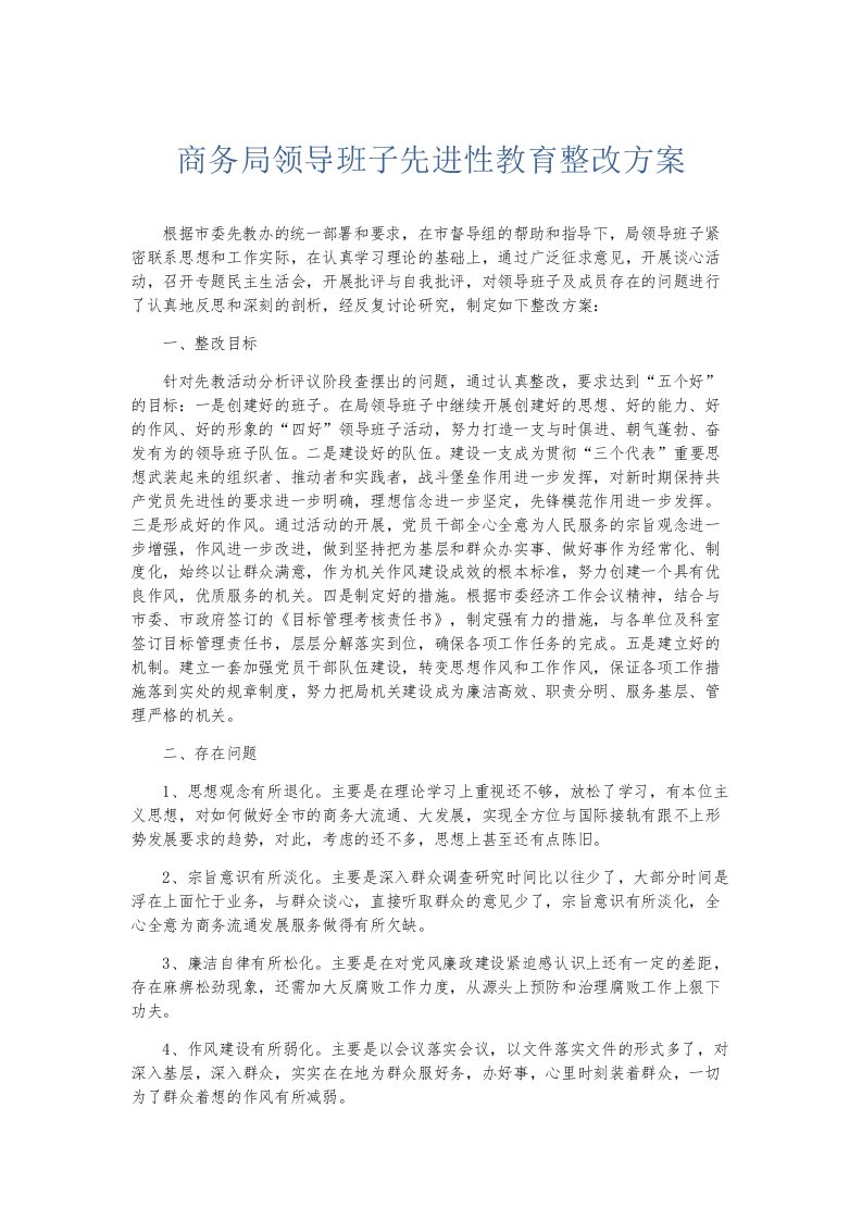 总结报告商务局领导班子先进性教育整改方案