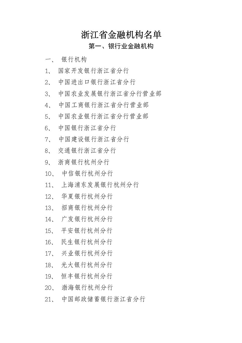 浙江省金融机构名