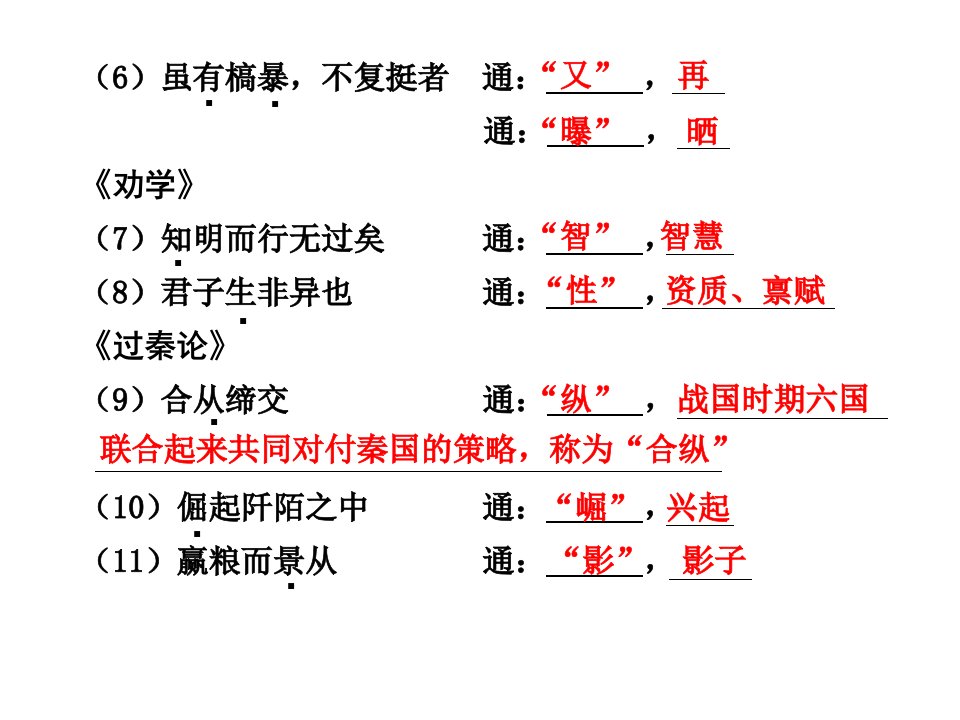 高中语文教材文言文复习人教课标版必修34