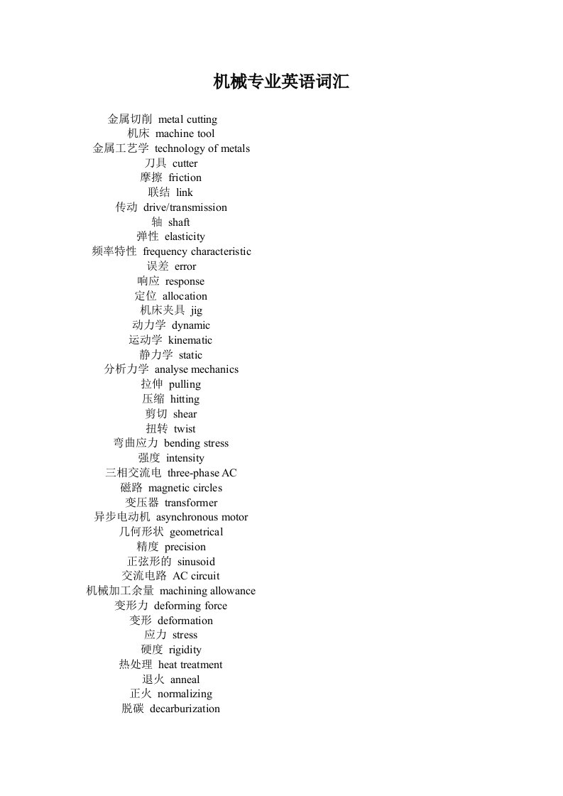 机械专业英语词汇【最新完整版】