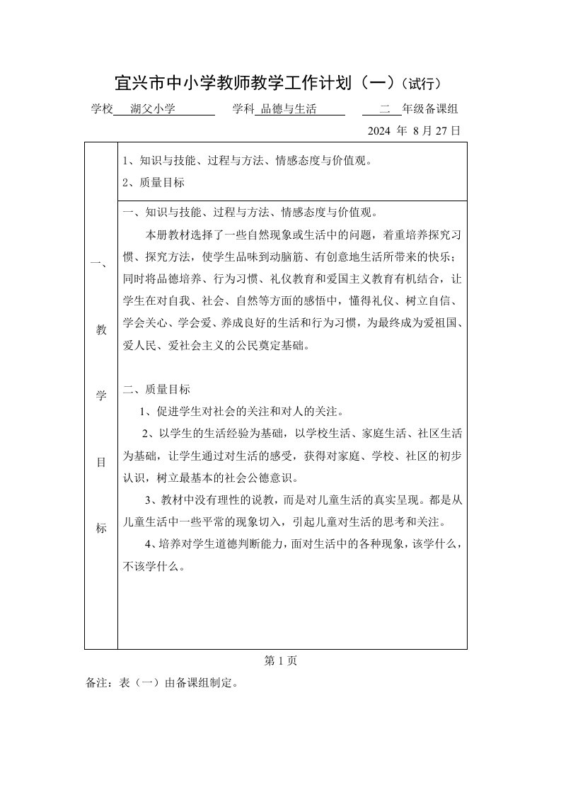 小学教育二年级思品教学工作计划d