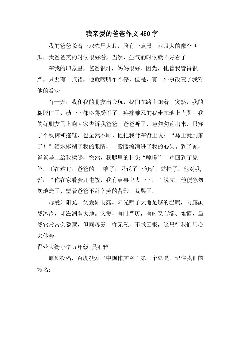 我亲爱的爸爸作文450字