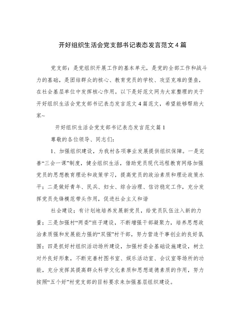 开好组织生活会党支部书记表态发言范文4篇