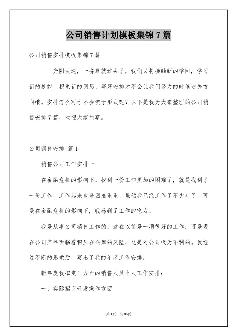 公司销售计划模板集锦7篇范本