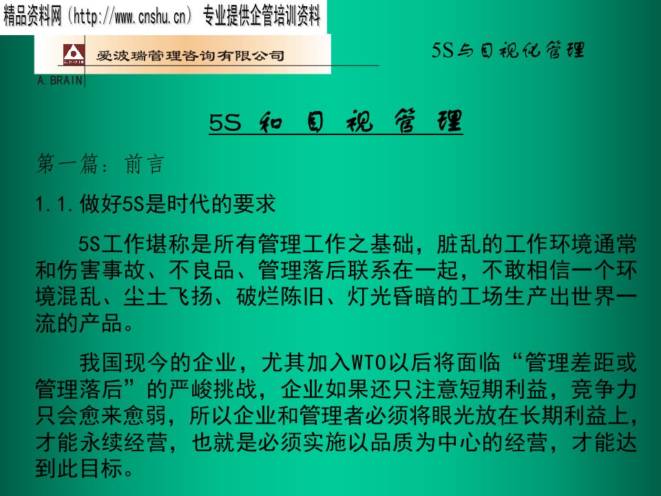 某某管理咨询有限公司培训教材5S与目视化管理PPT63页